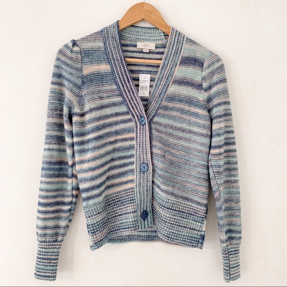 LOFT Sweaters - Loft blue striped cardigan